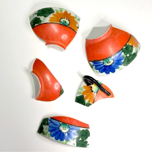 Retro Floral Teacup Kintsugi Eggshell Gold Crack Vtg MCM Japanese Growth Gift - Picture 3 of 16